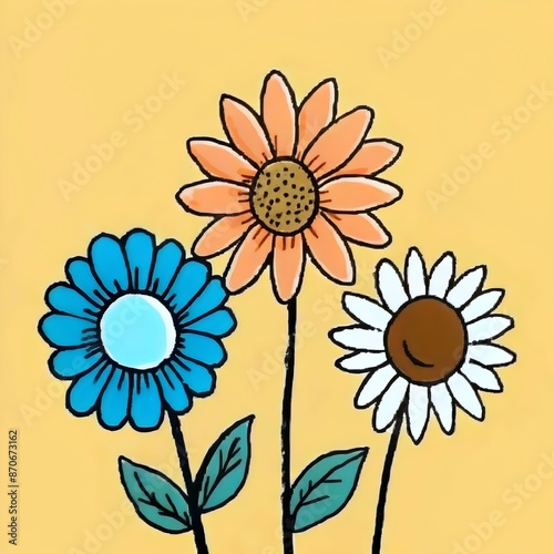 Colorful Hand-Drawn Daisy Flowers Illustration