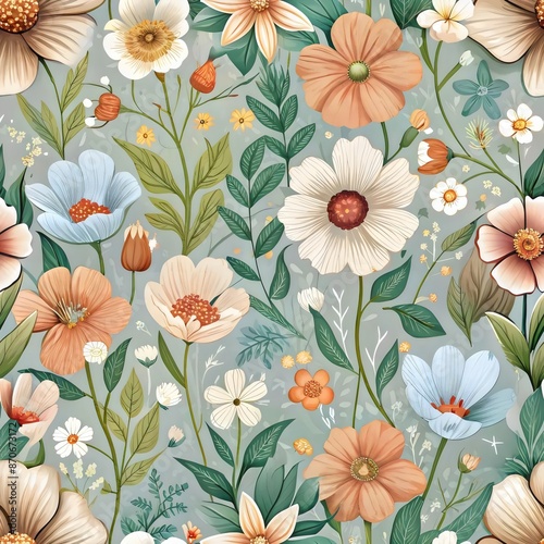 Wallpaper Mural Floral Pattern Botanical Illustration Vintage Design Spring Wallpaper Torontodigital.ca
