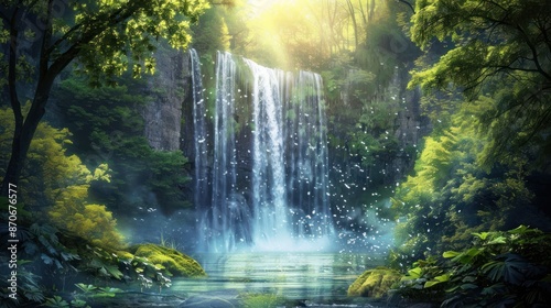 Enchanted Waterfall in a Lush Rainforest