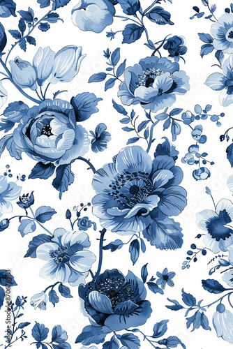 beautiful pattern of blue,genre scenes and blue motifs in flemish porcelain . AI generativ.
