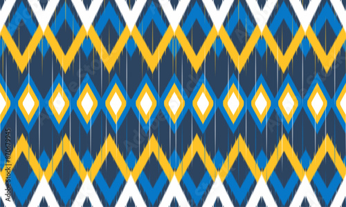 Ikat geometric folklore ornament with diamonds. Tribal ethnic vector texture. Seamless striped pattern in Aztec style. Folk embroidery. Indian, Scandinavian, Gypsy, Mexican, African rug.