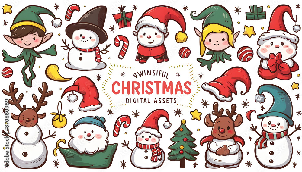 Set of funny cartoon Christmas characters Set of funny cartoon Christmas characters