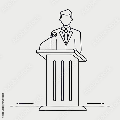 continuous single line drawing of a speaker at a lectern