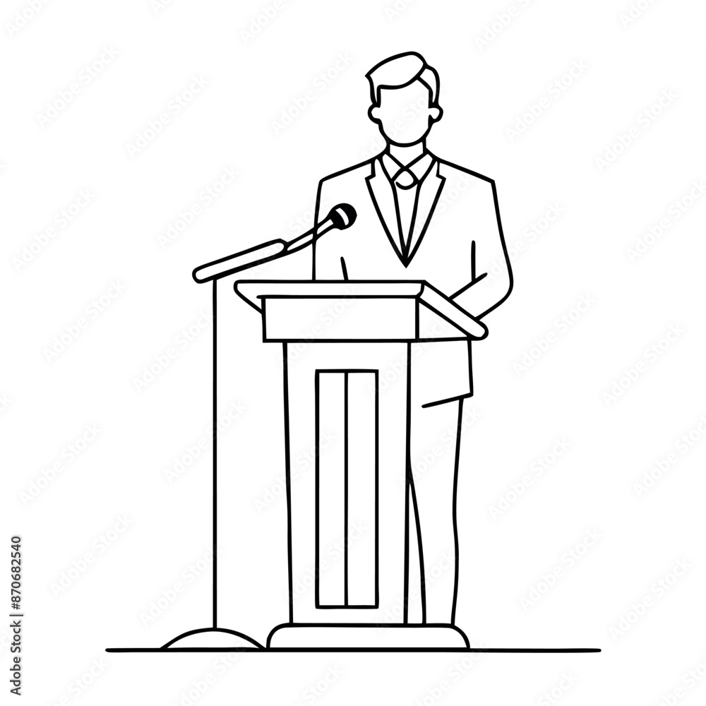 continuous single line drawing of a speaker at a lectern continuous single line drawing of a speaker at a lectern