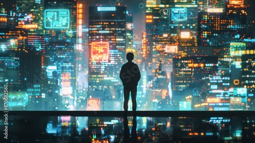 Wallpaper Mural A digital businessman uses a computer to navigate the internet, showcasing modern technology and networking in a dynamic business environment. Torontodigital.ca