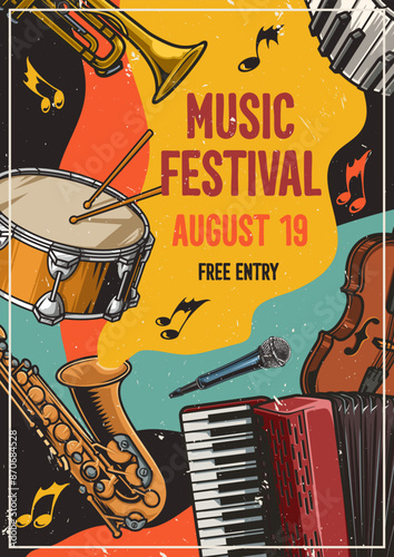 Music festival colorful vintage flyer