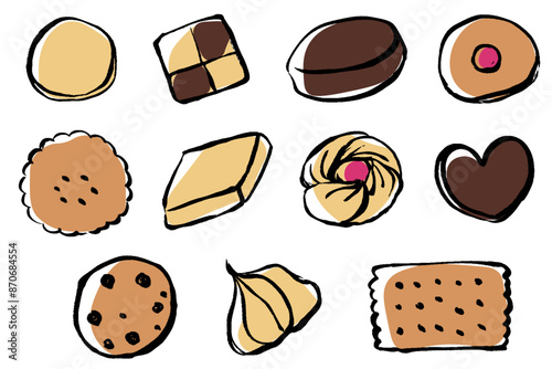 筆タッチのクッキーのイラストセット