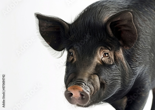 Wallpaper Mural black pig looking in camera on the white studio background Torontodigital.ca