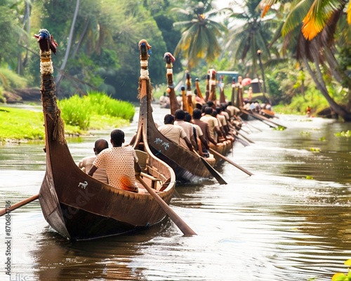 Vallamkali Boat races.  races on special elongated 