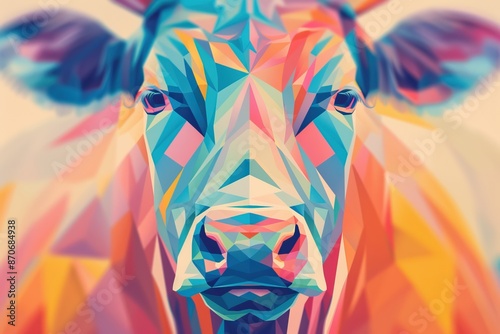 A colorful cow with a triangular face photo