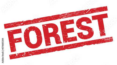 FOREST text on red rectangle stamp sign.