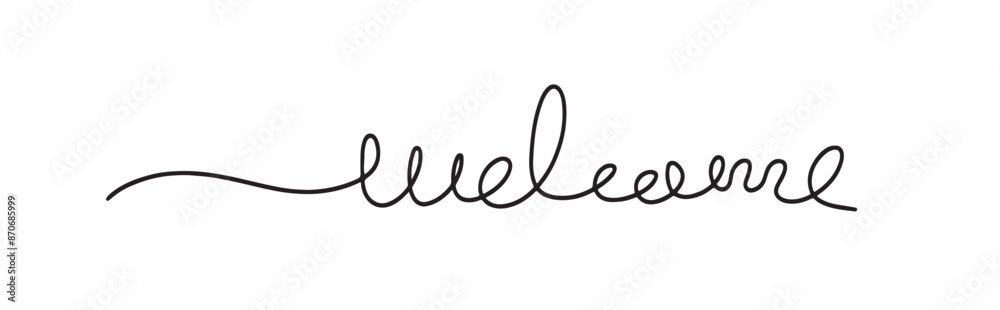 One line continuous word welcome.Welcome calligraphy lettering One line continuous word welcome.Welcome calligraphy lettering