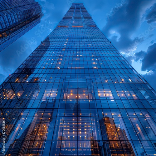 Wallpaper Mural A sleek skyscraper with glass windows reflects the blue sky, showcasing contemporary office architecture in an urban cityscape. Torontodigital.ca