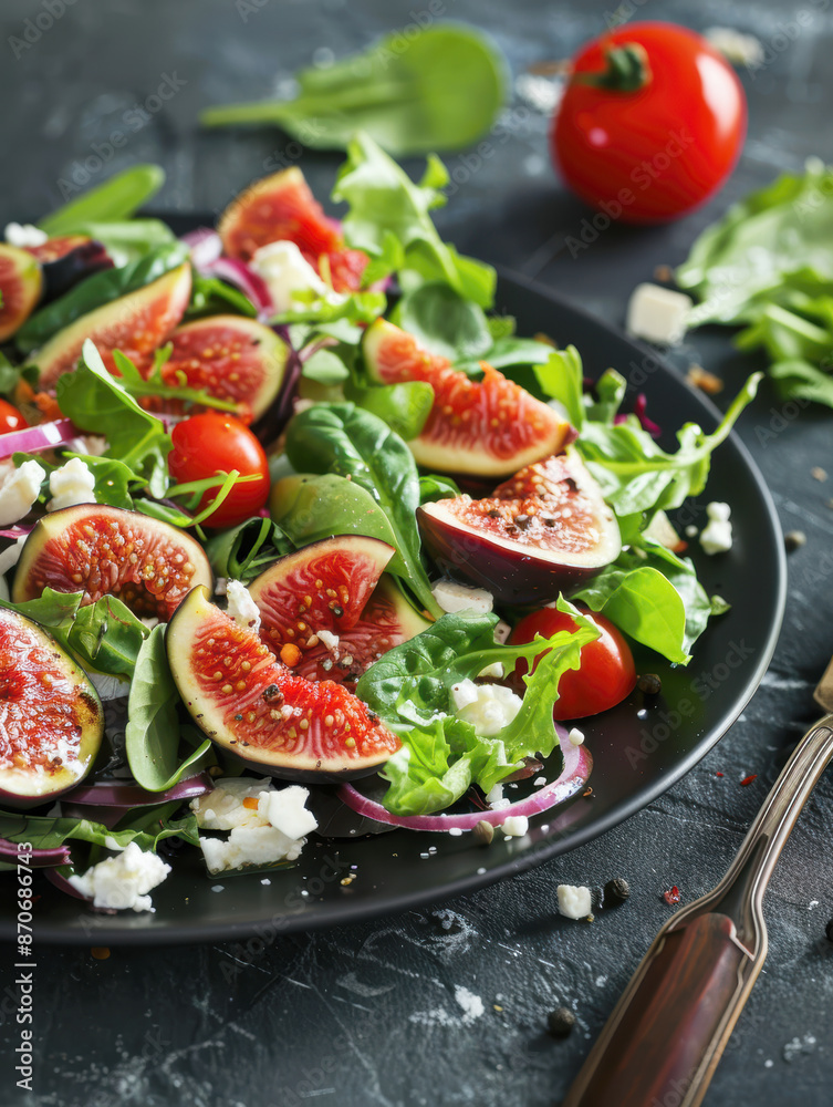 salad composed of fresh figs, cherry tomatoes, and crumbled feta cheese. AI generative. salad composed of fresh figs, cherry tomatoes, and crumbled feta cheese. AI generative.