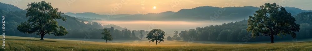A panoramic of a forest and mountain landscape, capturing the essence of nature with green grass and trees, showcasing serene natural beauty. A panoramic of a forest and mountain landscape, capturing the essence of nature with green grass and trees, showcasing serene natural beauty.