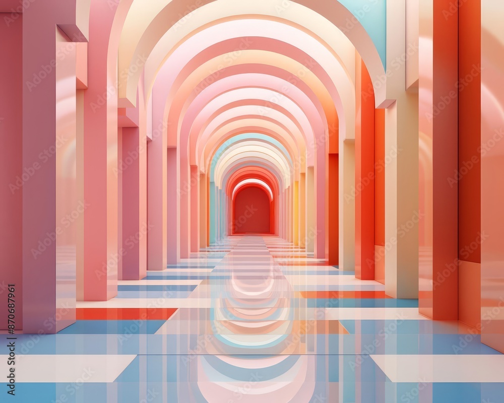 Naklejka premium geometric abstract silence in empty spaces flat design side view minimalistic theme 3D render Triadic Color Scheme
