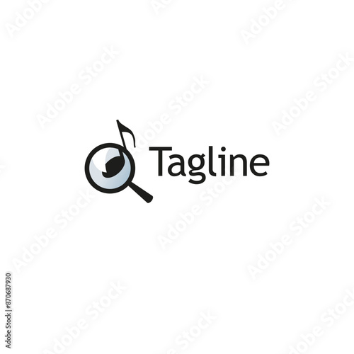 Note and loupe stylized music, sheet music, notes search service logotype