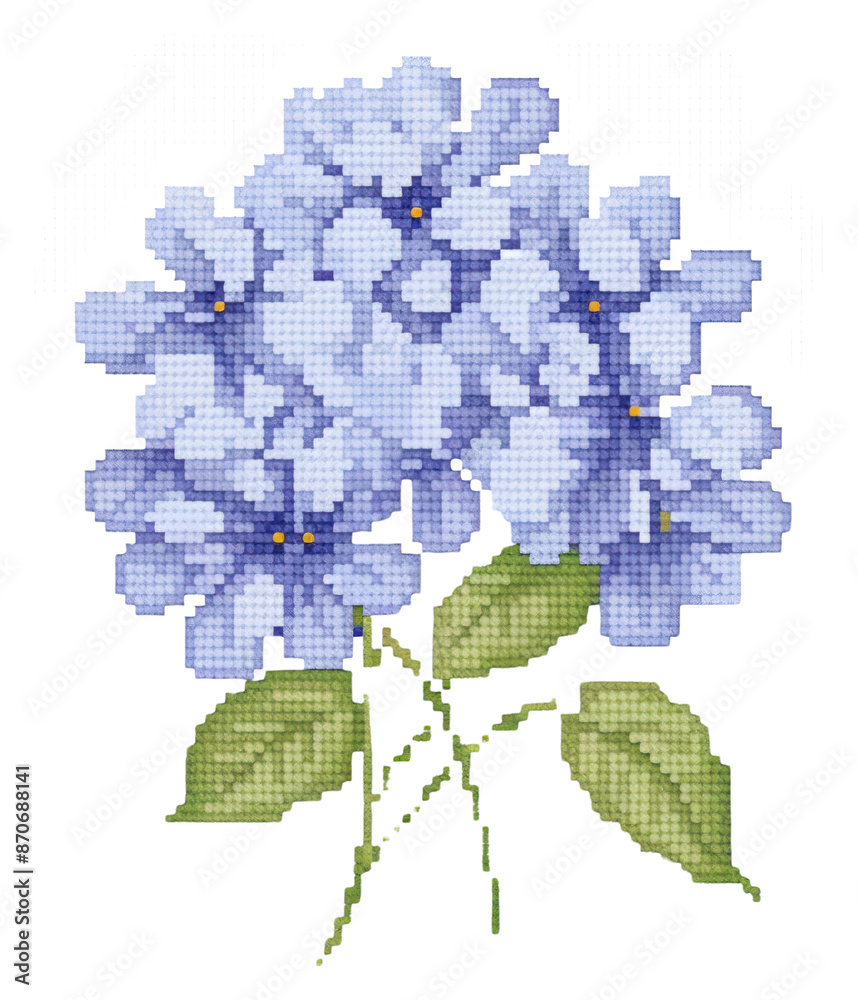 Obraz premium PNG Cross stitch hydrangea embroidery needlework pattern.