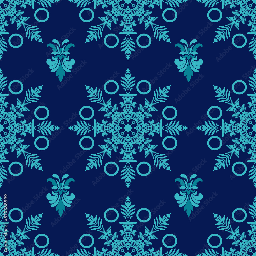 Elegant damask pattern with floral motifs and fleur-de-lis, woven on a jacquard loom. Renaissance and Baroque influences, perfect for luxury textiles, upholstery, table linens, and bedding. Intricate