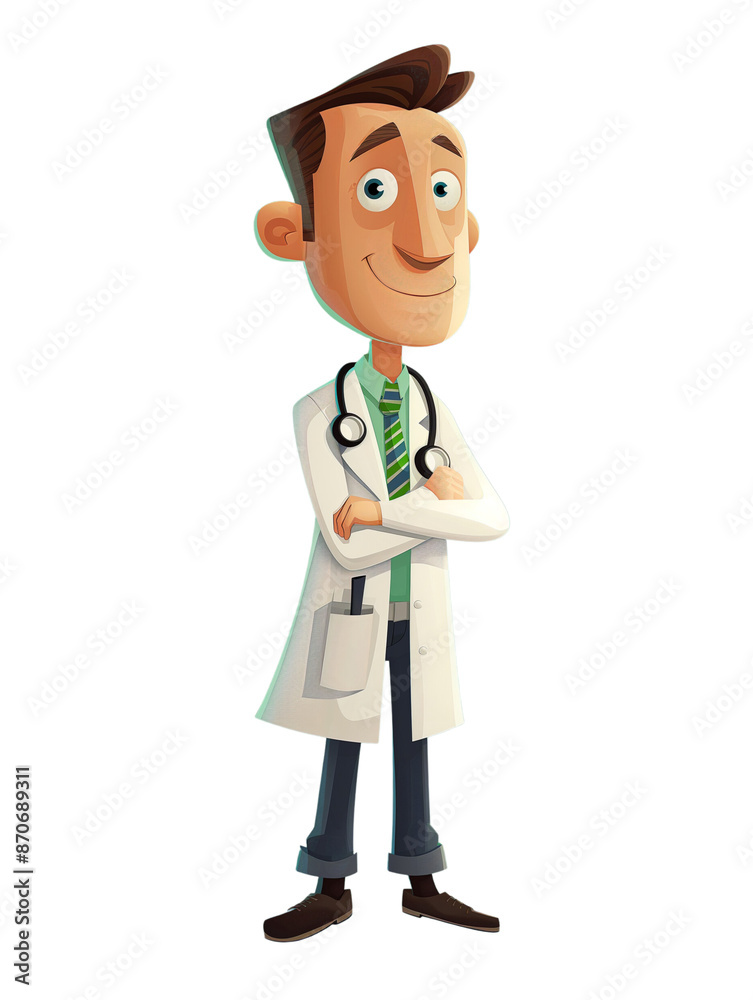 Smiling Cartoon Doctor with Stethoscope. Generative AI Illustration. Smiling Cartoon Doctor with Stethoscope. Generative AI Illustration.