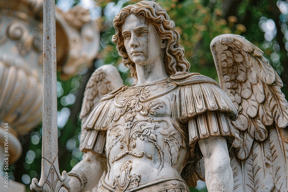 Statue of Archangel Michael with a sword, Generative AI Stock Photo ...