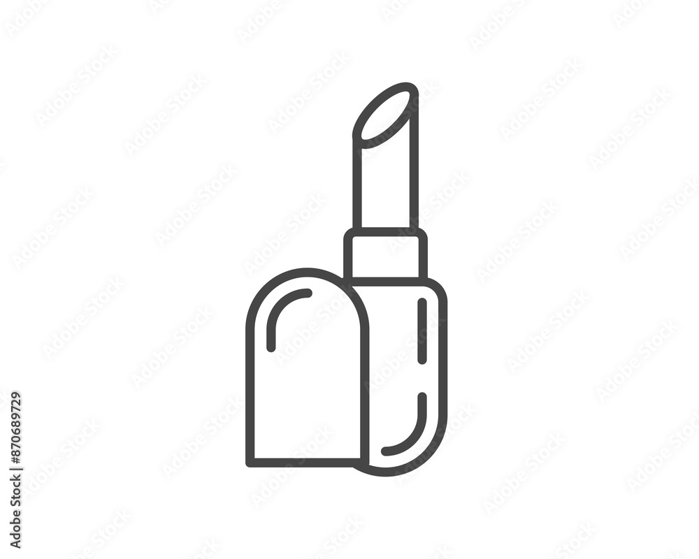 Makeup and cosmetics. Beauty linear vector graphic icons in the form of lipstick with lip care cap.