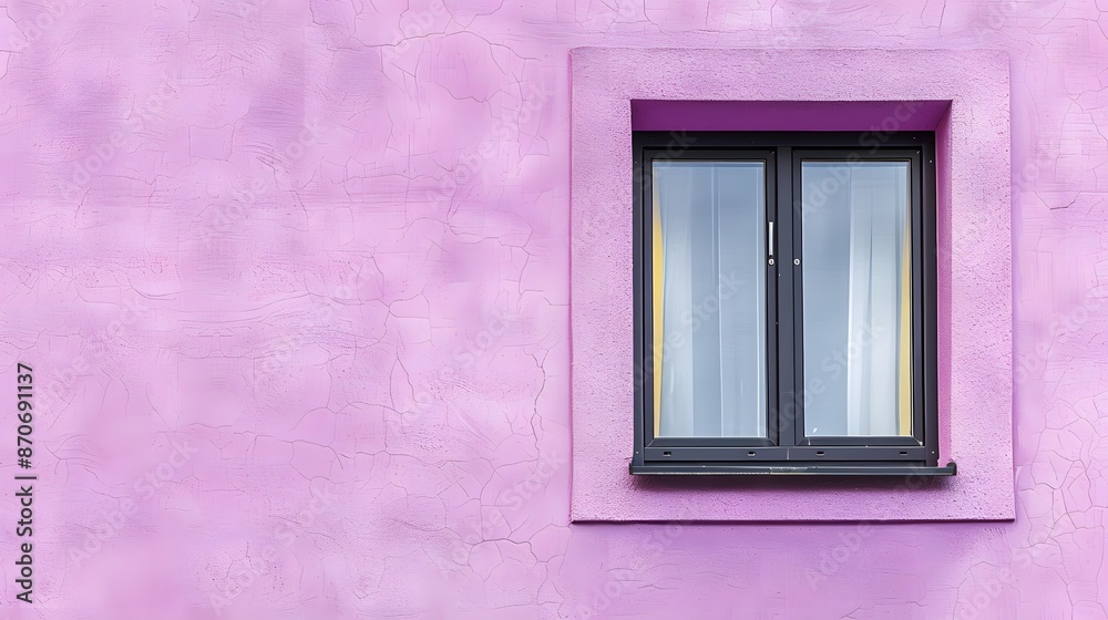 A sleek, black window frame contrasts strikingly with a soft lavender-colored wall, offering a modern and elegant aesthetic. A sleek, black window frame contrasts strikingly with a soft lavender-colored wall, offering a modern and elegant aesthetic.