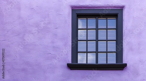 A sleek, black window frame contrasts strikingly with a soft lavender-colored wall, offering a modern and elegant aesthetic. © horizon