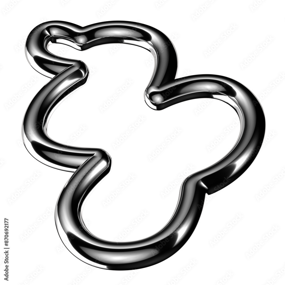 Naklejka premium Futuristic chrome metal wavy frame isolated. Abstract metallic squiggle shape 3D rendering, Y2K silver wriggling line border design element 