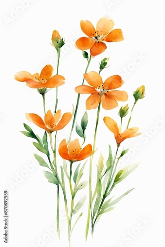 Wallpaper Mural Minimalist Watercolor Orange Wildflowers Torontodigital.ca