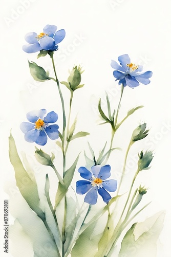 Minimalist Watercolor Blue Wildflowers