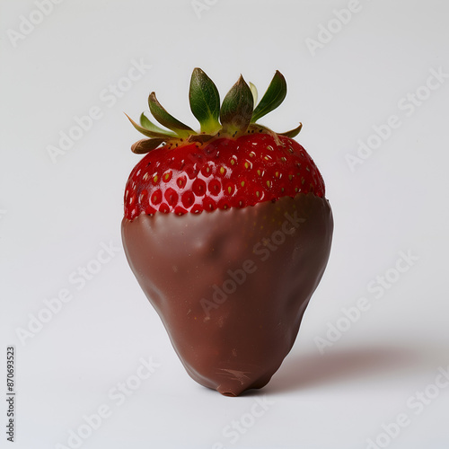 Big strawberry dipped in chocolate on white backgroud.