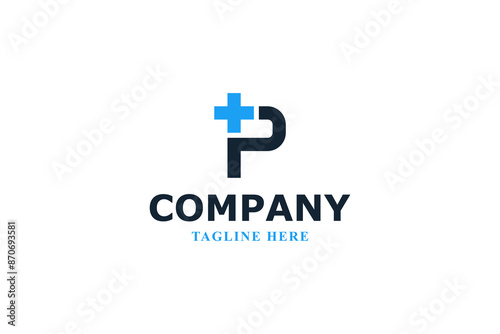 letter p plus medical or hospital logo