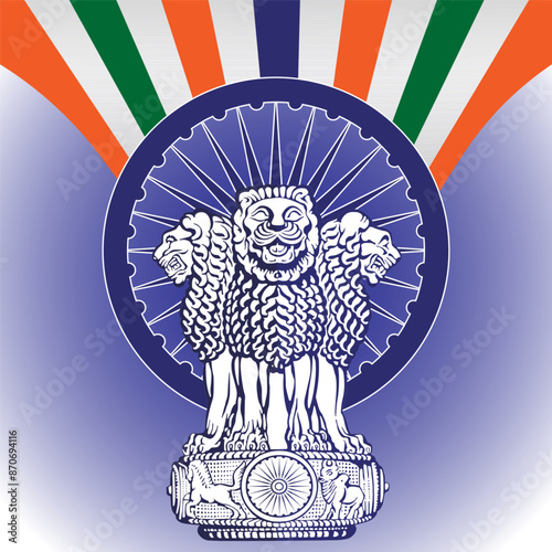India's Majestic National Emblem: Ashoka's Lions and Dharma Chakra Vector, Elevate designs with this vector featuring four vibrant brush strokes