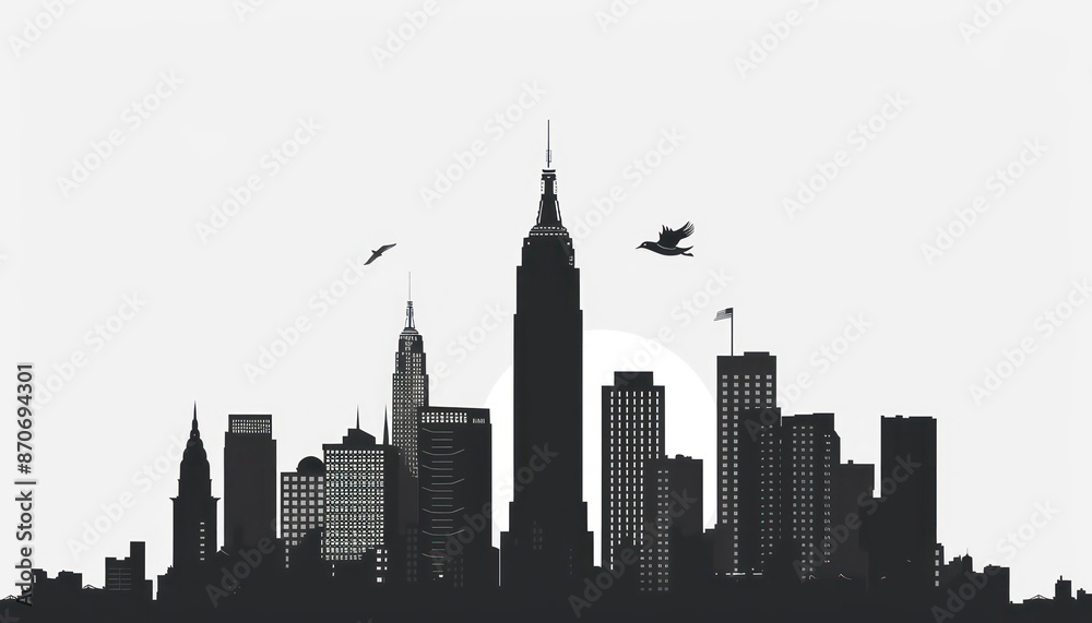 Urban skyline with tall buildings and towers against a gradient sky in vector format