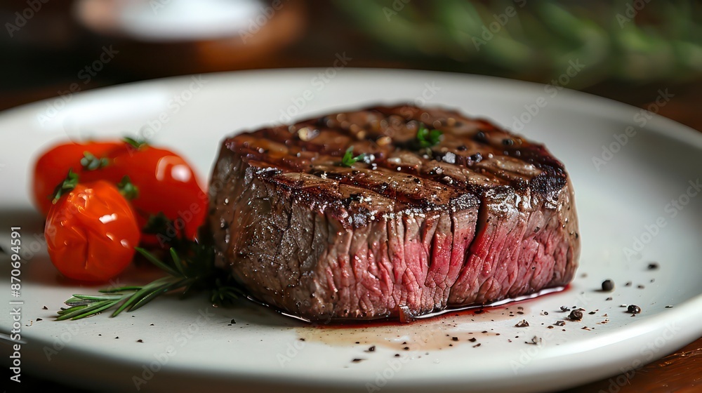 succulent beef steak sizzling on a hot plate, paired with a fresh garden salad and juicy tomatoes, perfect for a hearty lunch