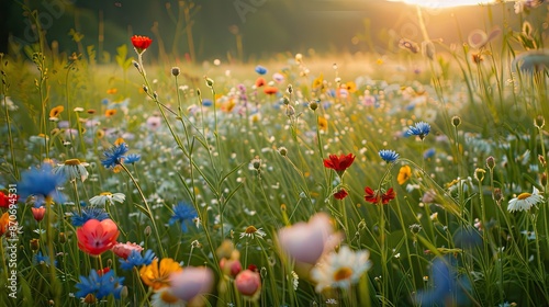 A serene meadow with wildflowers in full bloom, symbolizing the beauty of nature and growth.