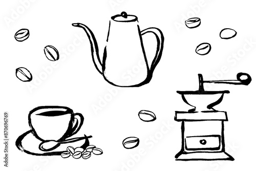 筆タッチのコーヒータイムのイメージイラストセット