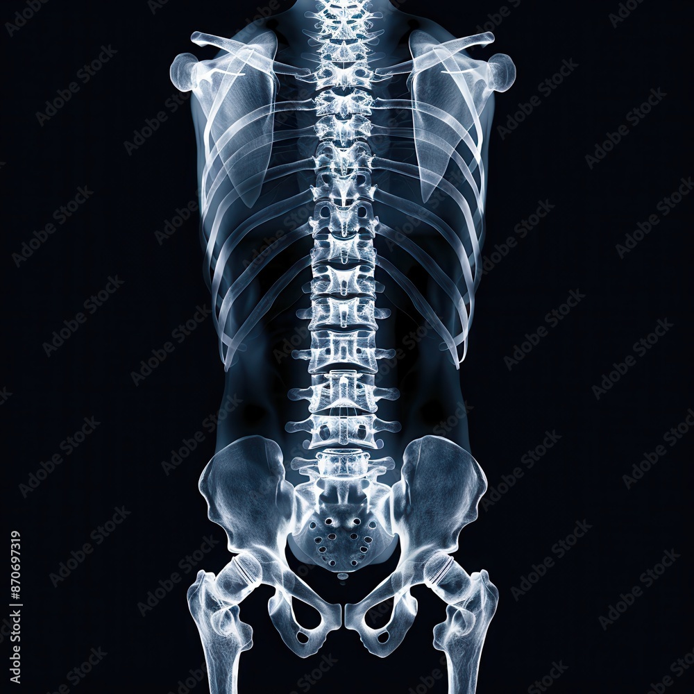 Full spinal column X-ray, clear visibility of vertebrae, used for ...