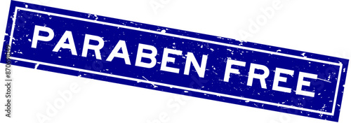 Grunge blue paraben free word square rubber seal stamp on white background
