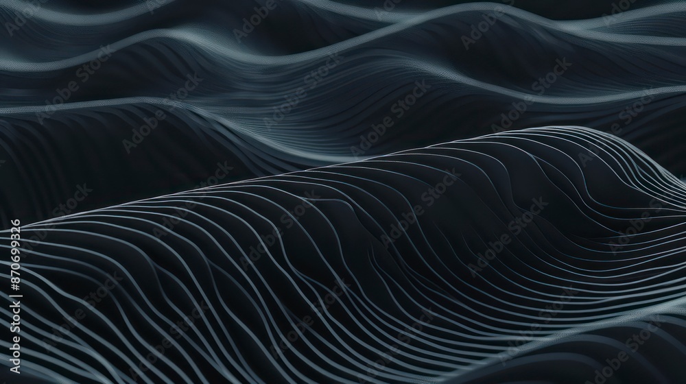 The dark, undulating patterns of waves evoke a sense of movement, blending various shades of blue in a harmonious illustration The dark, undulating patterns of waves evoke a sense of movement, blending various shades of blue in a harmonious illustration
