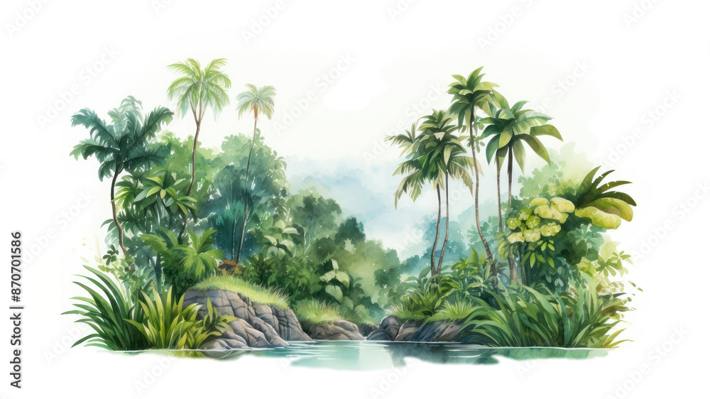 Fototapeta premium PNG watercolor illustration of a rainforest