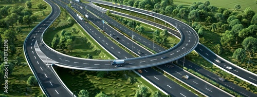 modern highway with multiple lanes filled with cars, the sleek design of the road facilitating fast and efficient transportation, the sense of speed and efficiency highlighting the advancements in urb