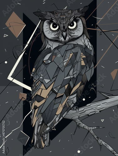 illustration of an owl perched on a branch photo