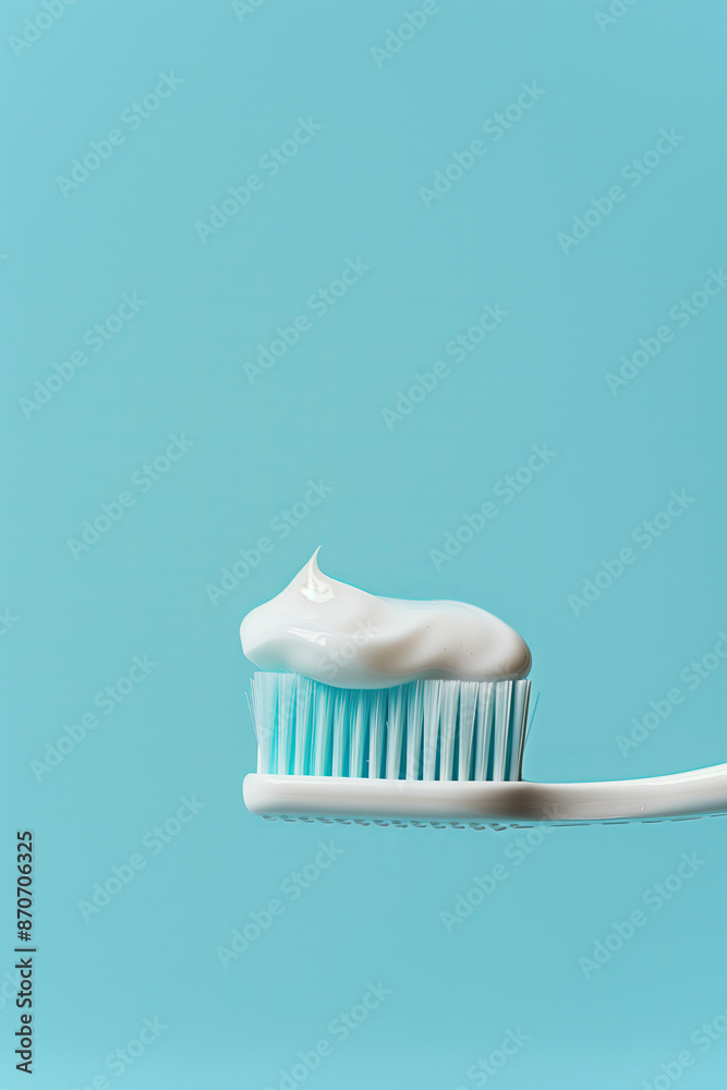 Modern toothbrush with squeezed toothpaste close up detail on vibrant blue background, dental hygiene concept banner. Modern toothbrush with squeezed toothpaste close up detail on vibrant blue background, dental hygiene concept banner.