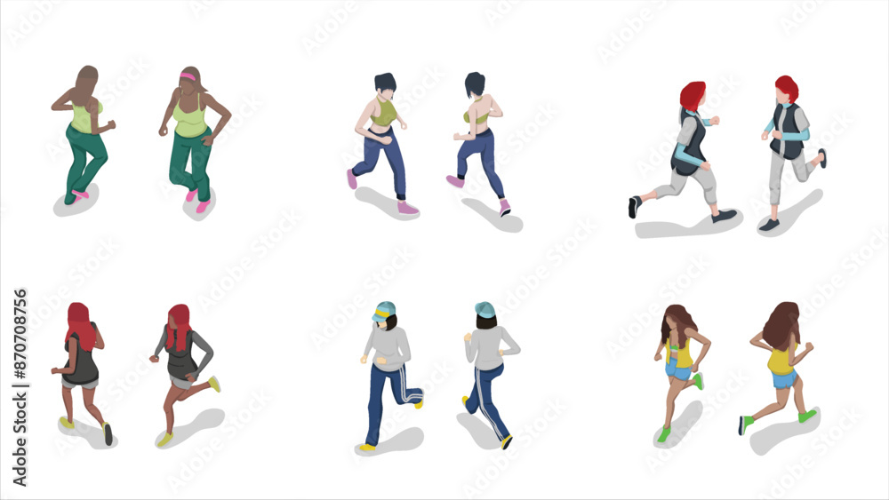 isometric set of woman people running pose activity isometric set of woman people running pose activity