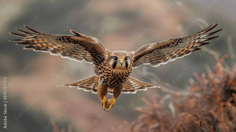 Obraz premium Kestrel hovering in air searching for prey