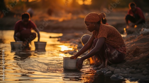 African women doing washing in a stream 