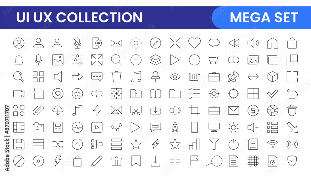 UI UX line icon set. Vector linear UI UX icons for web design and application. UI and UX big bold line icons kit. UI and UX linear vector icon set for user interface designs. UI UX line icon set. Vector linear UI UX icons for web design and application. UI and UX big bold line icons kit. UI and UX linear vector icon set for user interface designs.