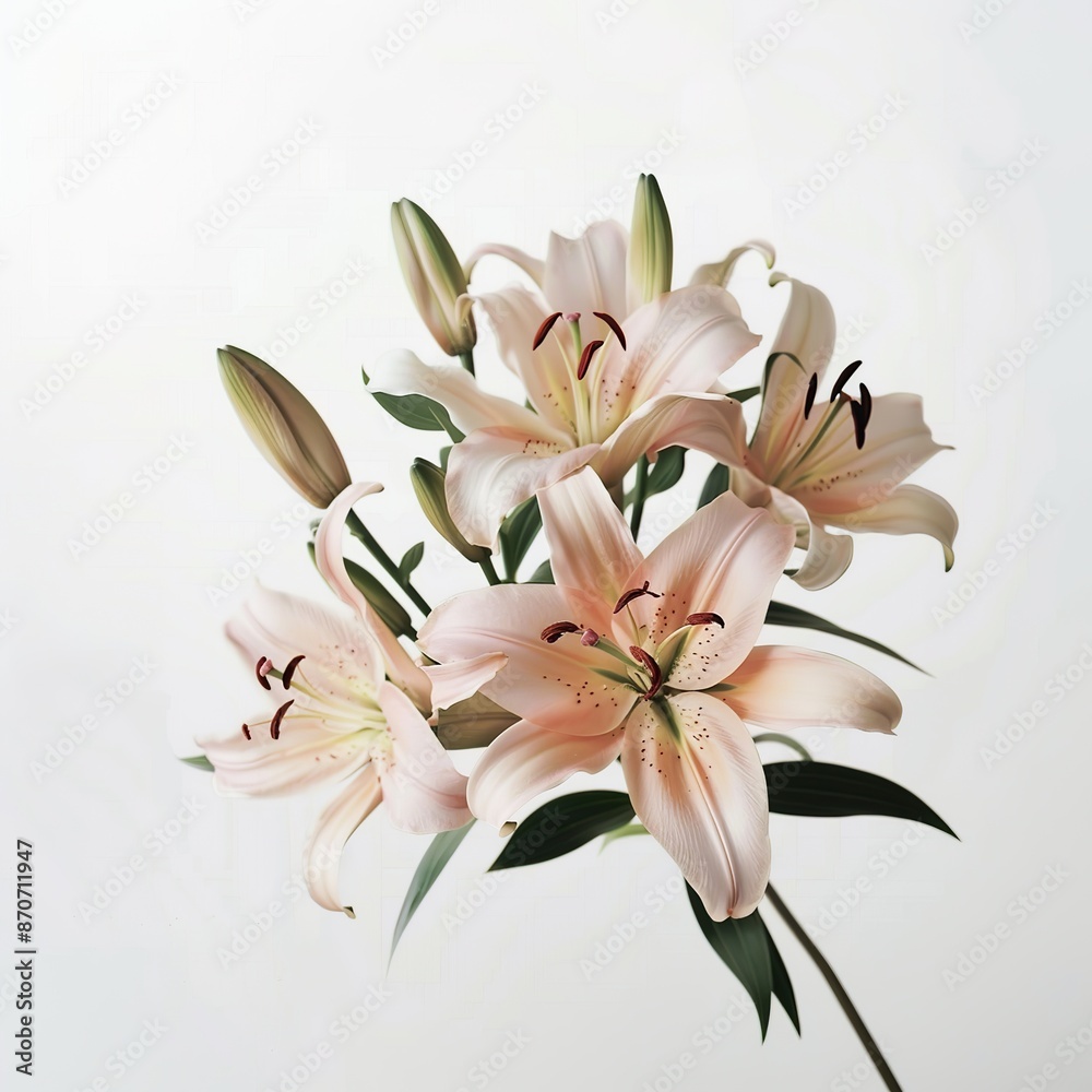 Obraz premium Pink and White Lily Bouquet with Green Leaves